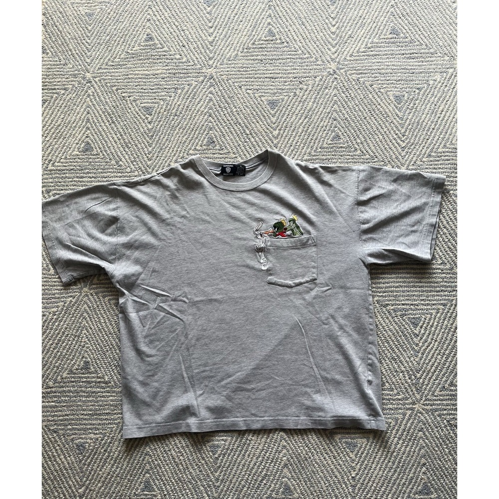 Warner Brothers Bugs Marvin the Martian Embroidered Pocket T-Shirt - Gray - XL